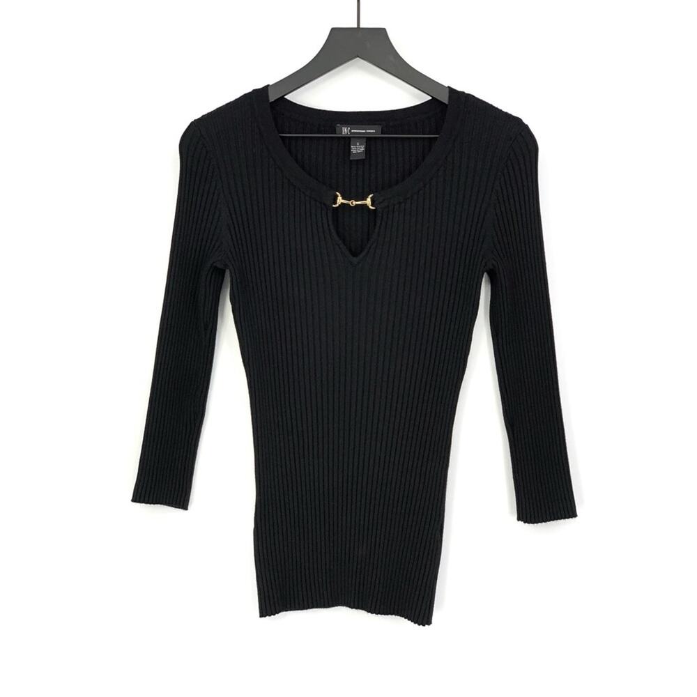 INC International Concepts Horse-bit Ribbed Sweater Black S